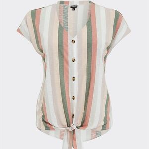 striped jersey tie front midi dolman blouse